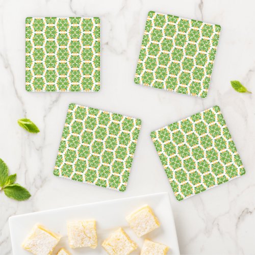 Green Flowers Pattern Of Flowers Floral Pattern Coaster Set