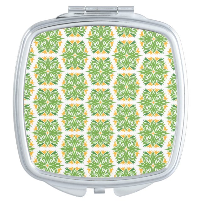 Green Flowers, Pattern Of Flowers, Floral Pattern Compact Mirror (Front)