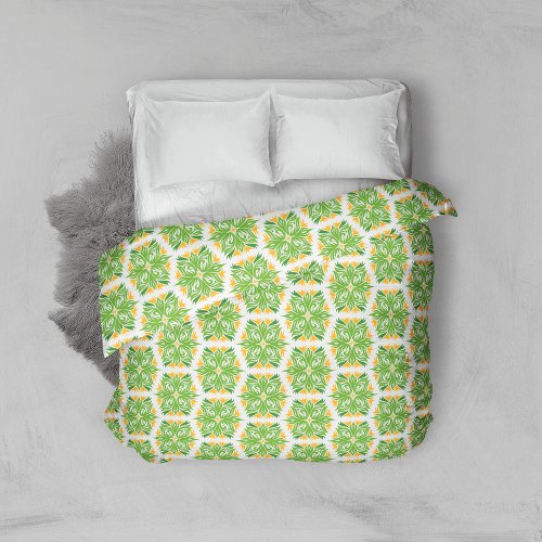 Green Flowers Pattern Of Flowers Floral Pattern Duvet Cover