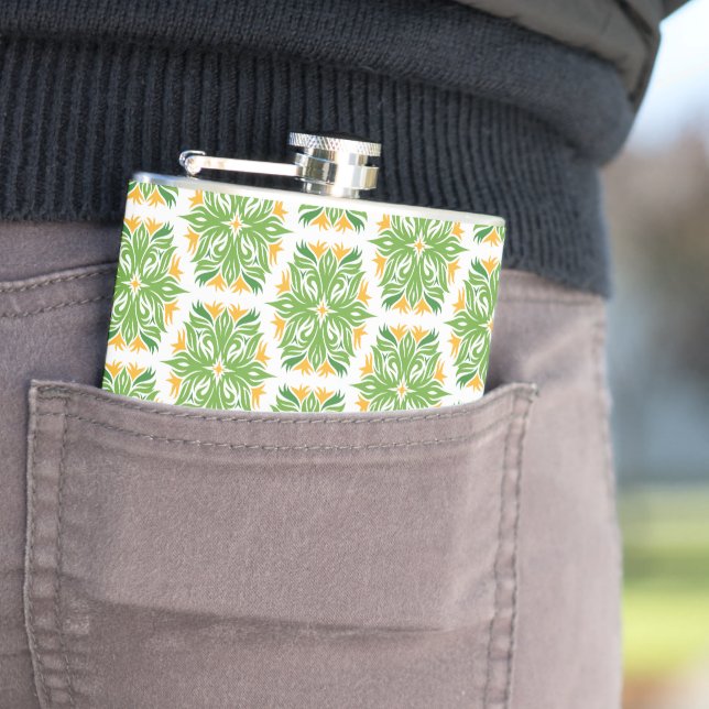 Green Flowers, Pattern Of Flowers, Floral Pattern Flask (In Situ)