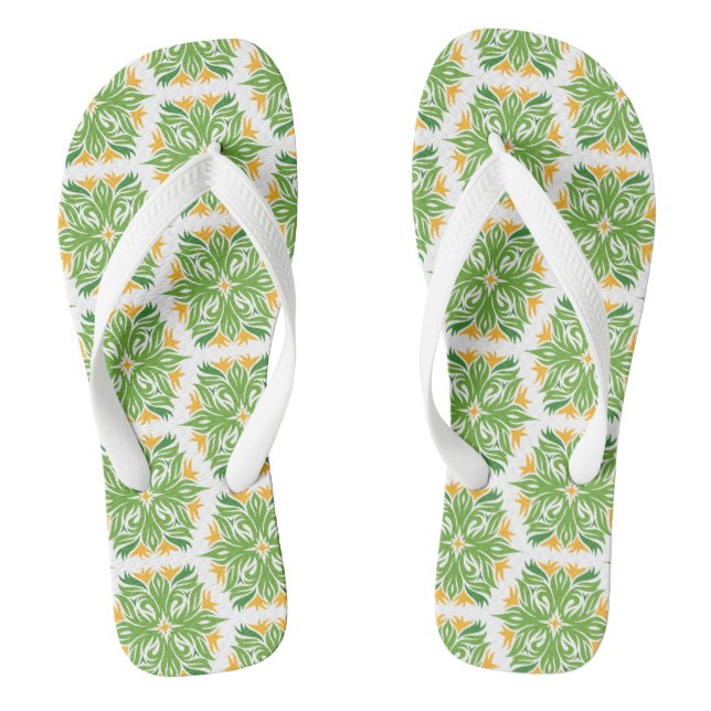 Green Flowers, Pattern Of Flowers, Floral Pattern Flip Flops (Footbed)