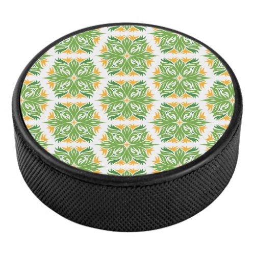 Green Flowers Pattern Of Flowers Floral Pattern Hockey Puck