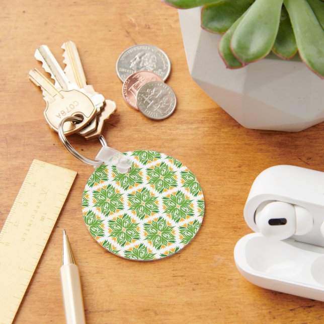 Green Flowers, Pattern Of Flowers, Floral Pattern Keychain (Desk)