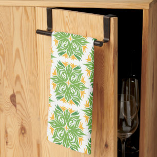 Green Flowers, Pattern Of Flowers, Floral Pattern Kitchen Towel