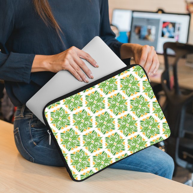 Green Flowers, Pattern Of Flowers, Floral Pattern Laptop Sleeve (Creator Uploaded)