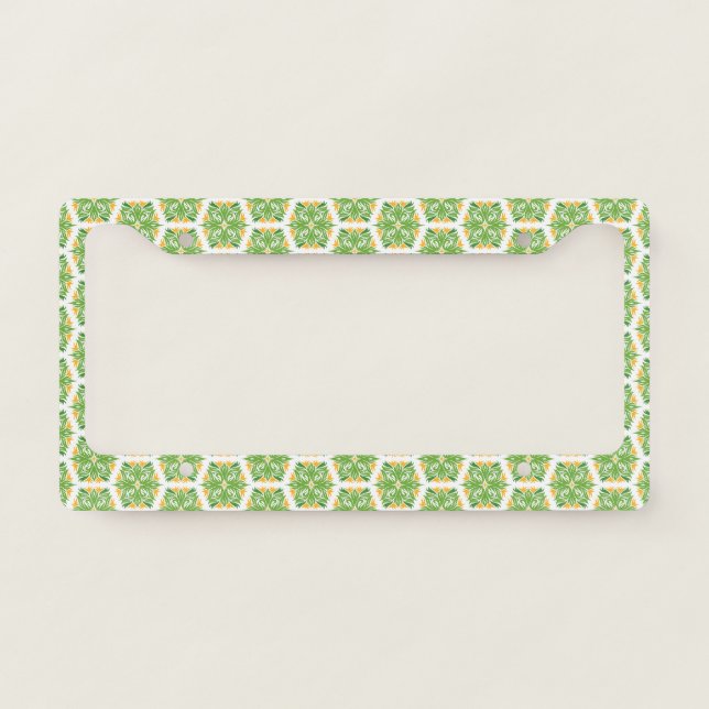 Green Flowers, Pattern Of Flowers, Floral Pattern License Plate Frame (Front)
