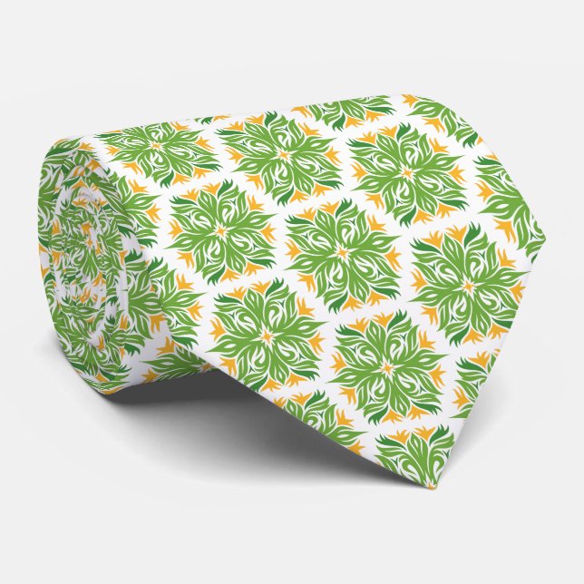 Green Flowers, Pattern Of Flowers, Floral Pattern Neck Tie (Rolled)