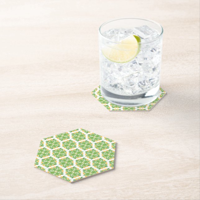 Green Flowers, Pattern Of Flowers, Floral Pattern Paper Coaster (Insitu)