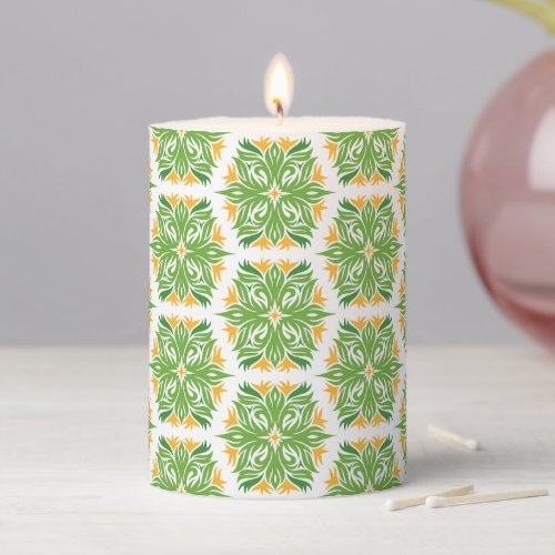 Green Flowers Pattern Of Flowers Floral Pattern Pillar Candle