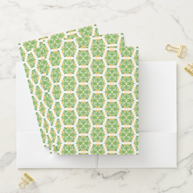Green Flowers, Pattern Of Flowers, Floral Pattern Pocket Folder (In Situ)