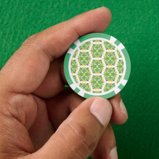 Green Flowers, Pattern Of Flowers, Floral Pattern Poker Chips (Hand)