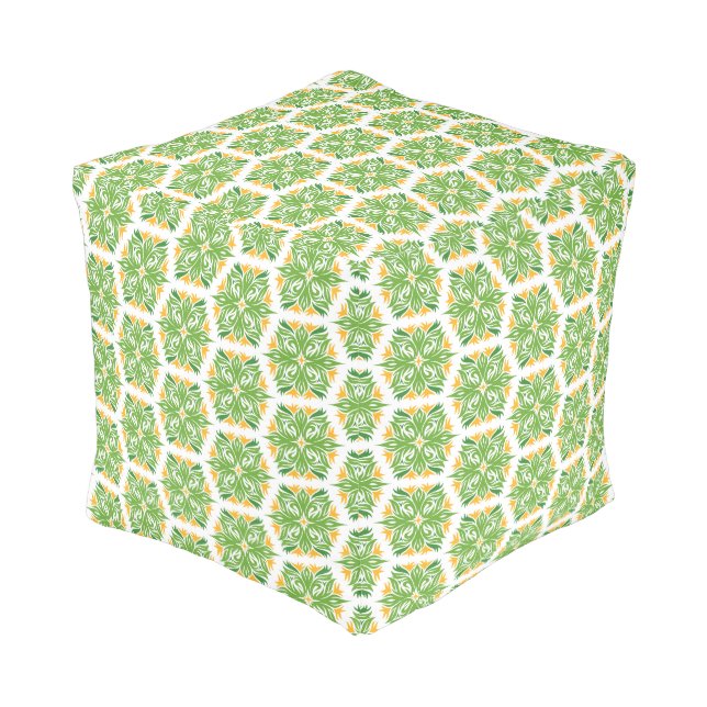 Green Flowers, Pattern Of Flowers, Floral Pattern Pouf (Angled Back)