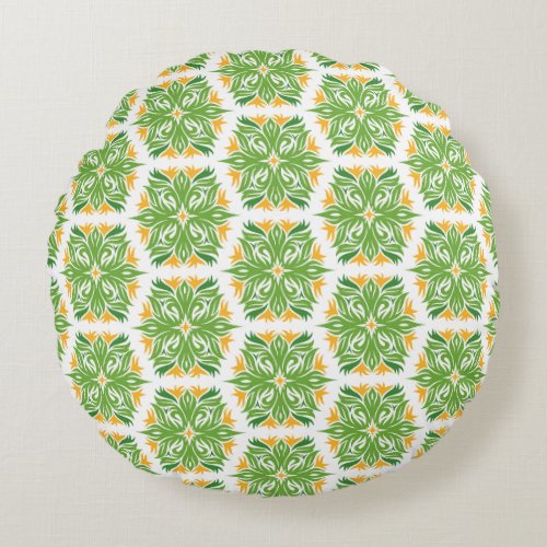 Green Flowers Pattern Of Flowers Floral Pattern Round Pillow