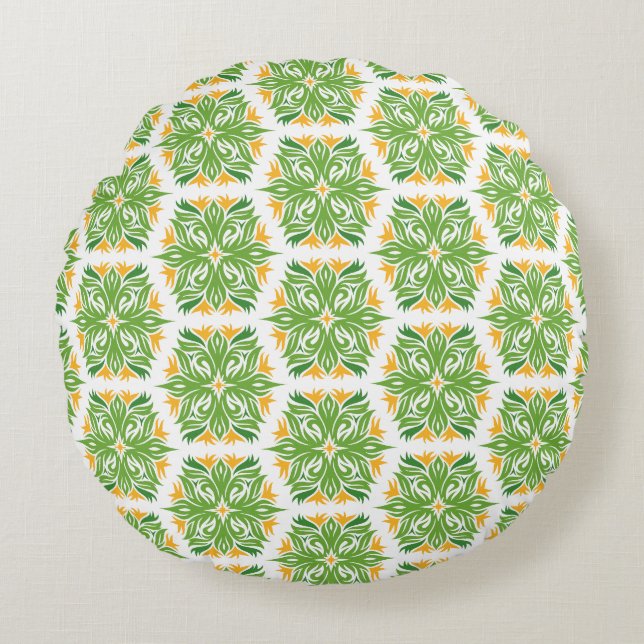Green Flowers, Pattern Of Flowers, Floral Pattern Round Pillow (Front)