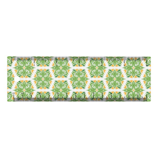 Green Flowers, Pattern Of Flowers, Floral Pattern Ruler (Front)