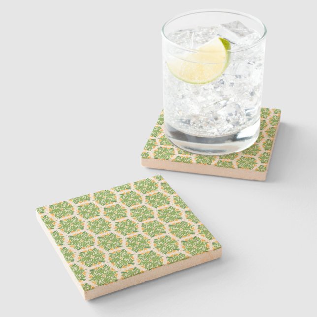 Green Flowers, Pattern Of Flowers, Floral Pattern Stone Coaster (Side)