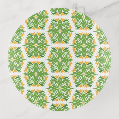 Green Flowers Pattern Of Flowers Floral Pattern Trinket Tray