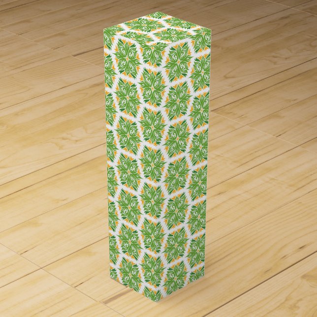Green Flowers, Pattern Of Flowers, Floral Pattern Wine Box (Front)