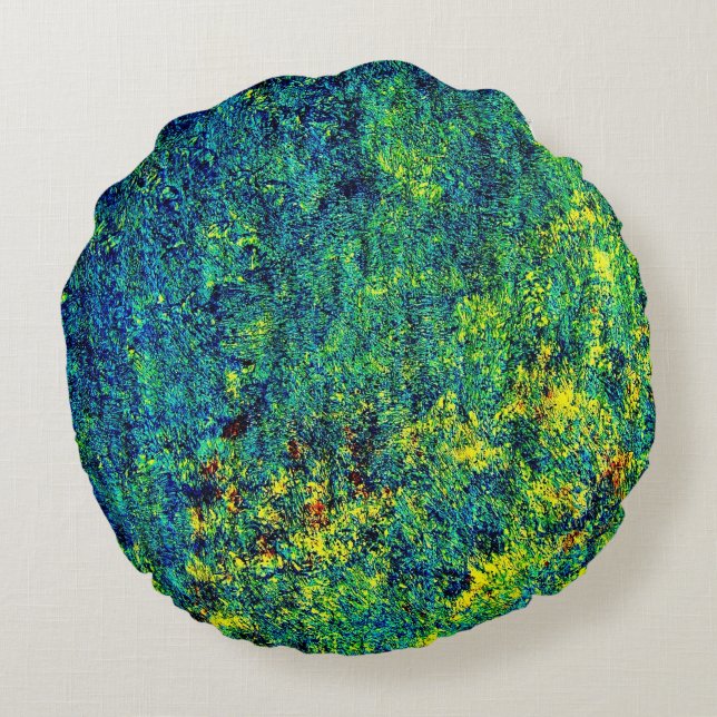 Green Flowers Polyester Throw Pillow Round Pillow (Back)