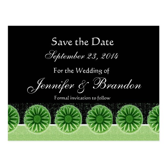 Green Flowers Save The Date Wedding Postcard