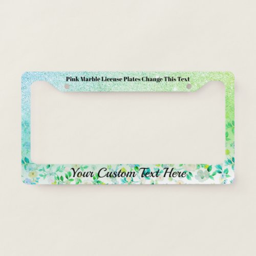 Green Flowers Sparkle Bling License Plate Frame