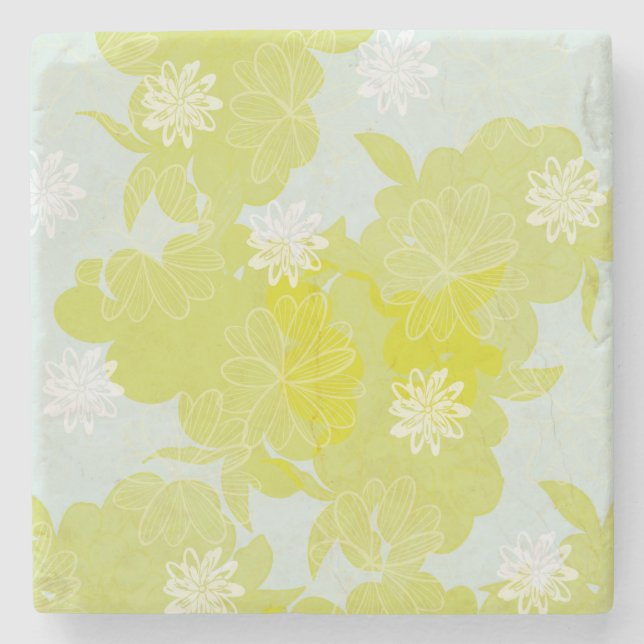 Green Flowers Stone Coaster (Front)