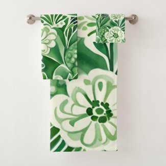 Green flowers, vintage design pattern 