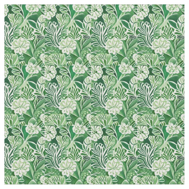 Green flowers, vintage design pattern  fabric (Close Up)