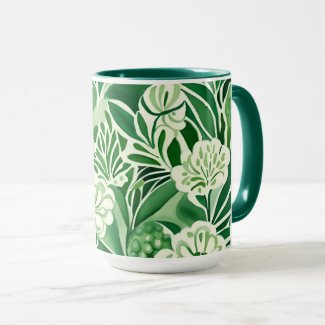 Green flowers, vintage design pattern 