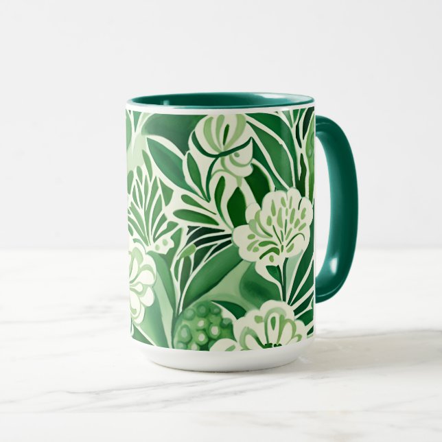Green flowers, vintage design pattern  mug (Front Right)