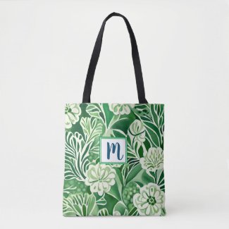 Green flowers, vintage design pattern 