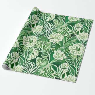 Green flowers, vintage design pattern 