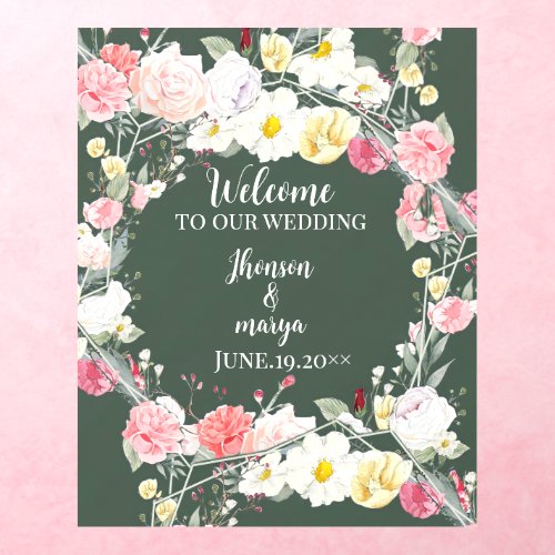 Green Flowers wedding welcome signs Wall Decal