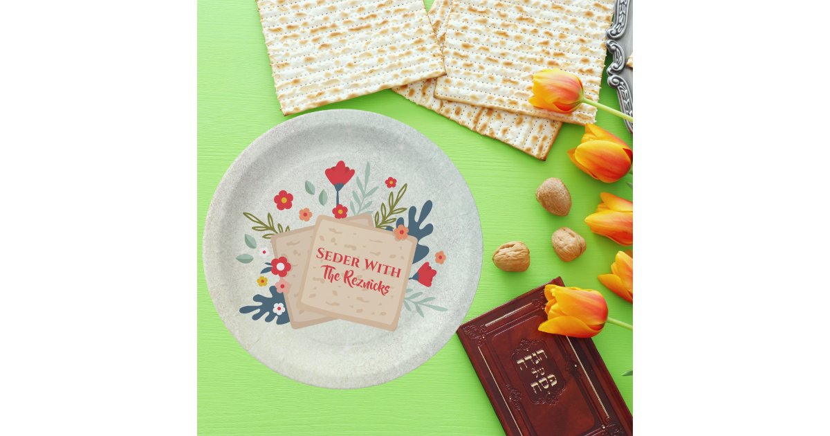 Green Flowers with Matzah Passover Seder Paper Plates Zazzle