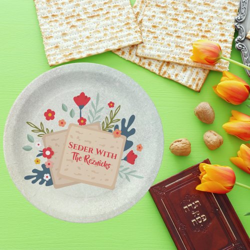 Green Flowers with Matzah Passover Seder Paper Plates