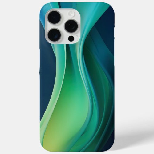 Green flowing forms on dark blue iPhone 15 pro max case