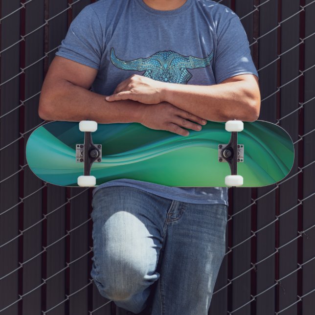 Green flowing forms on dark blue skateboard (Outdoor 3)