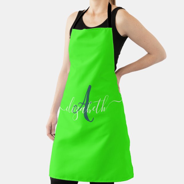 Green Fluorescent Neon Monogram  Apron (Insitu)