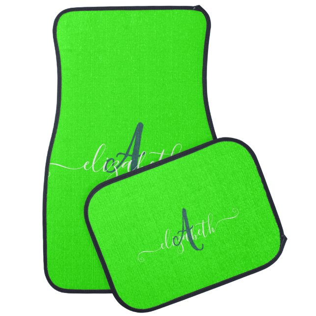Green Fluorescent Neon Monogram  Car Floor Mat (Set)
