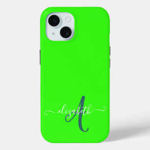 Green Fluorescent Neon Monogram  iPhone 15 Case