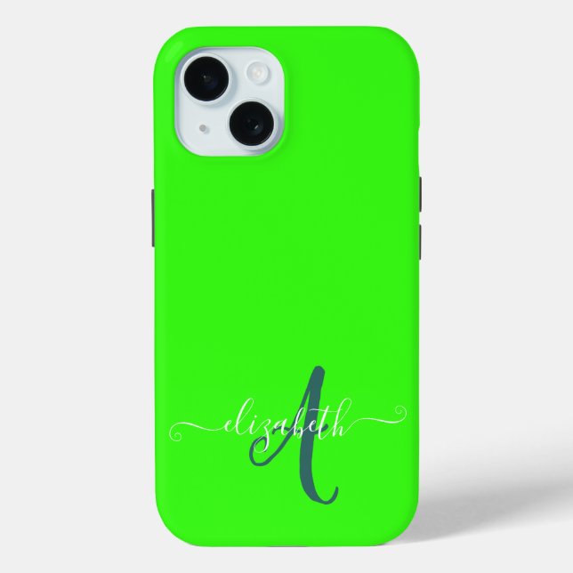 Green Fluorescent Neon Monogram  Case-Mate iPhone Case (Back)
