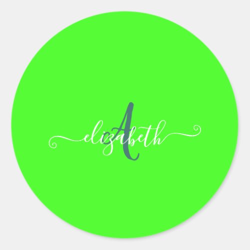 Green Fluorescent Neon Monogram  Classic Round Sticker