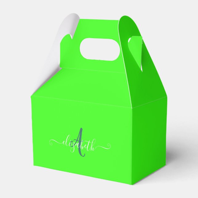 Green Fluorescent Neon Monogram  Favor Boxes (Front Side)