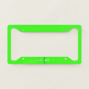 Green Fluorescent Neon Monogram  License Plate Frame