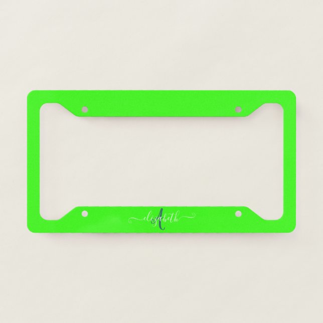 Green Fluorescent Neon Monogram  License Plate Frame (Front)