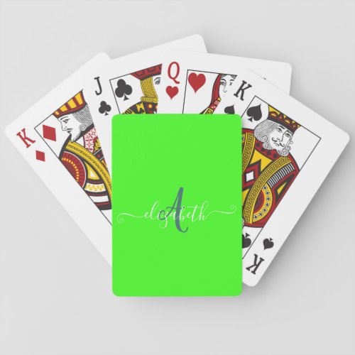 Green Fluorescent Neon Monogram  Poker Cards
