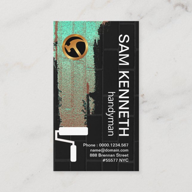 Green Fluorescent Paint On Black Wall Handyman Business Card (Front)