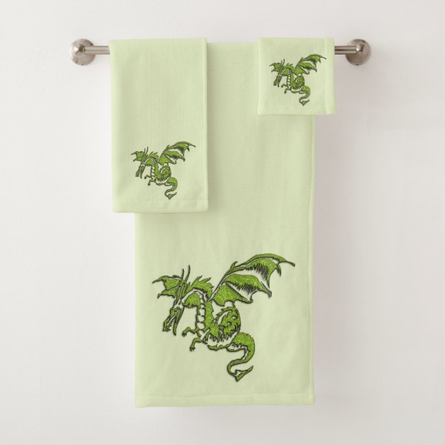 Green Flying Dragon  Bath Towel Set (Insitu)