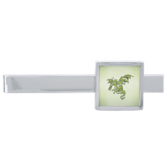 Green Flying Dragon Silver Finish Tie Bar
