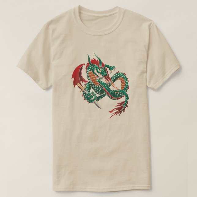 Green Flying Dragon  T-Shirt (Design Front)